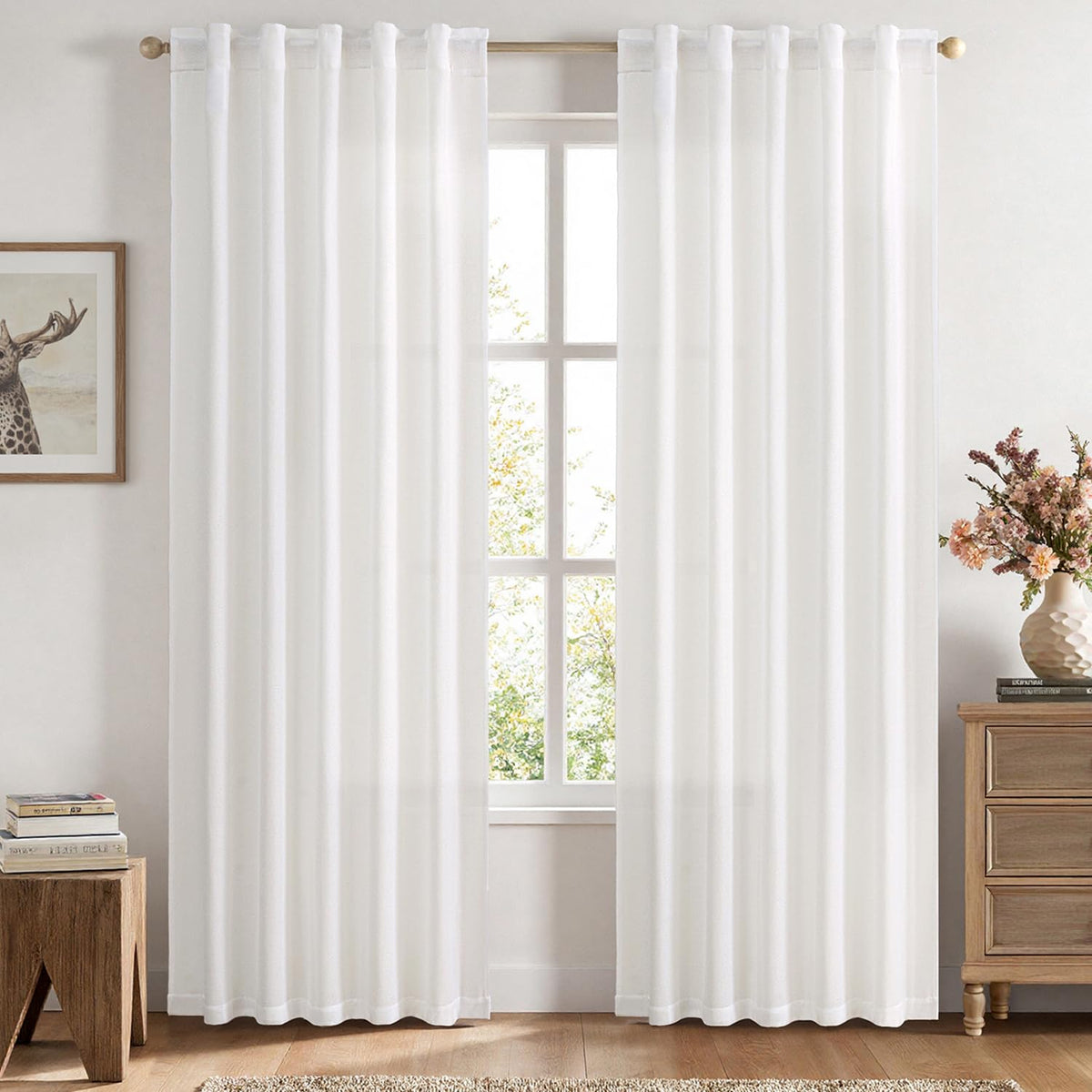 MIULEE 36 Inch Linen Textured Sheer Cafe Curtains Kitchen Window Tan Beige