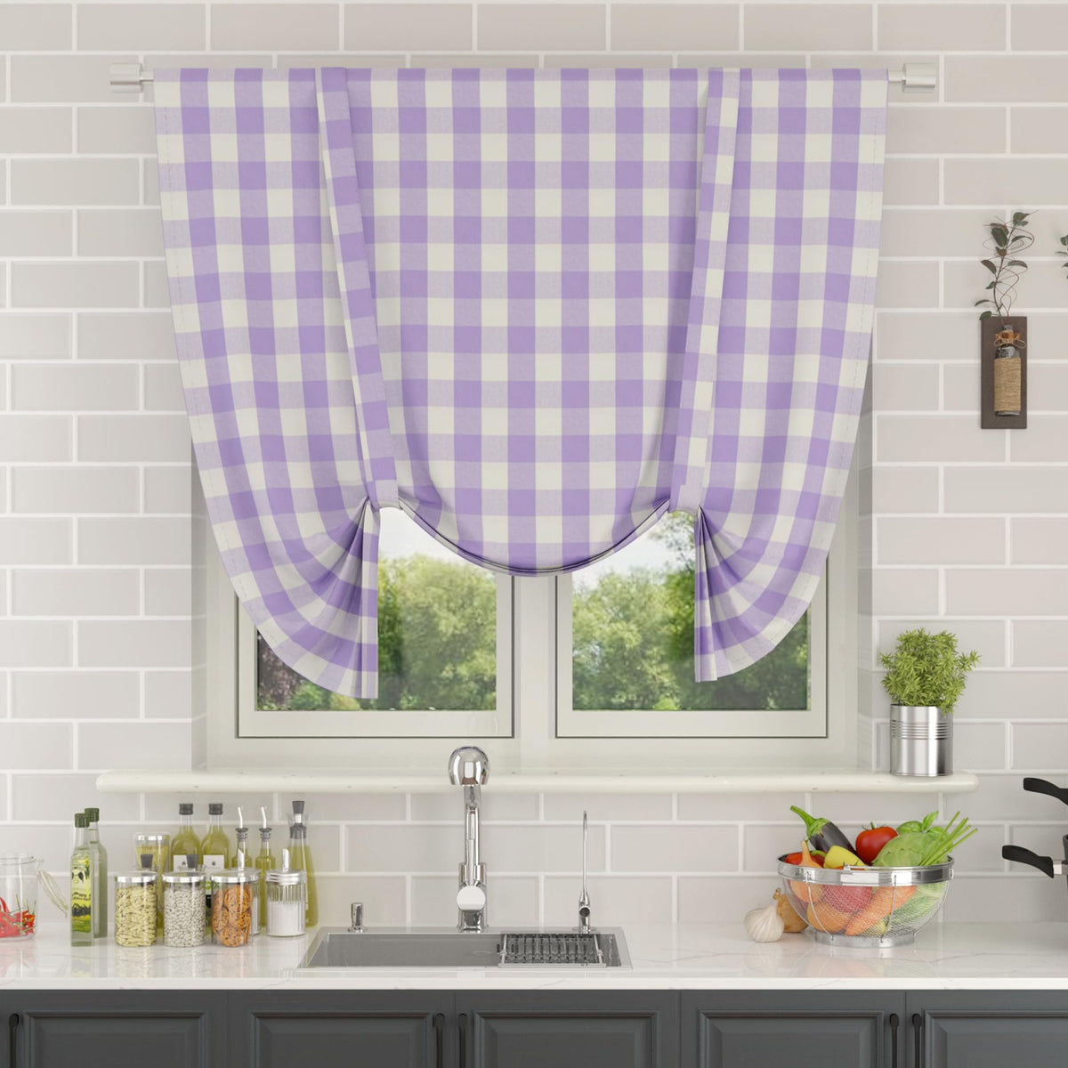 Buffalo Check Kitchen Tier Curtain 24 inches Long Plaid Gingham Rod Pocket Classic Cafe Curtains Country Farmhouse Kitchen Half Window Curtains 2 Panels Beige & White