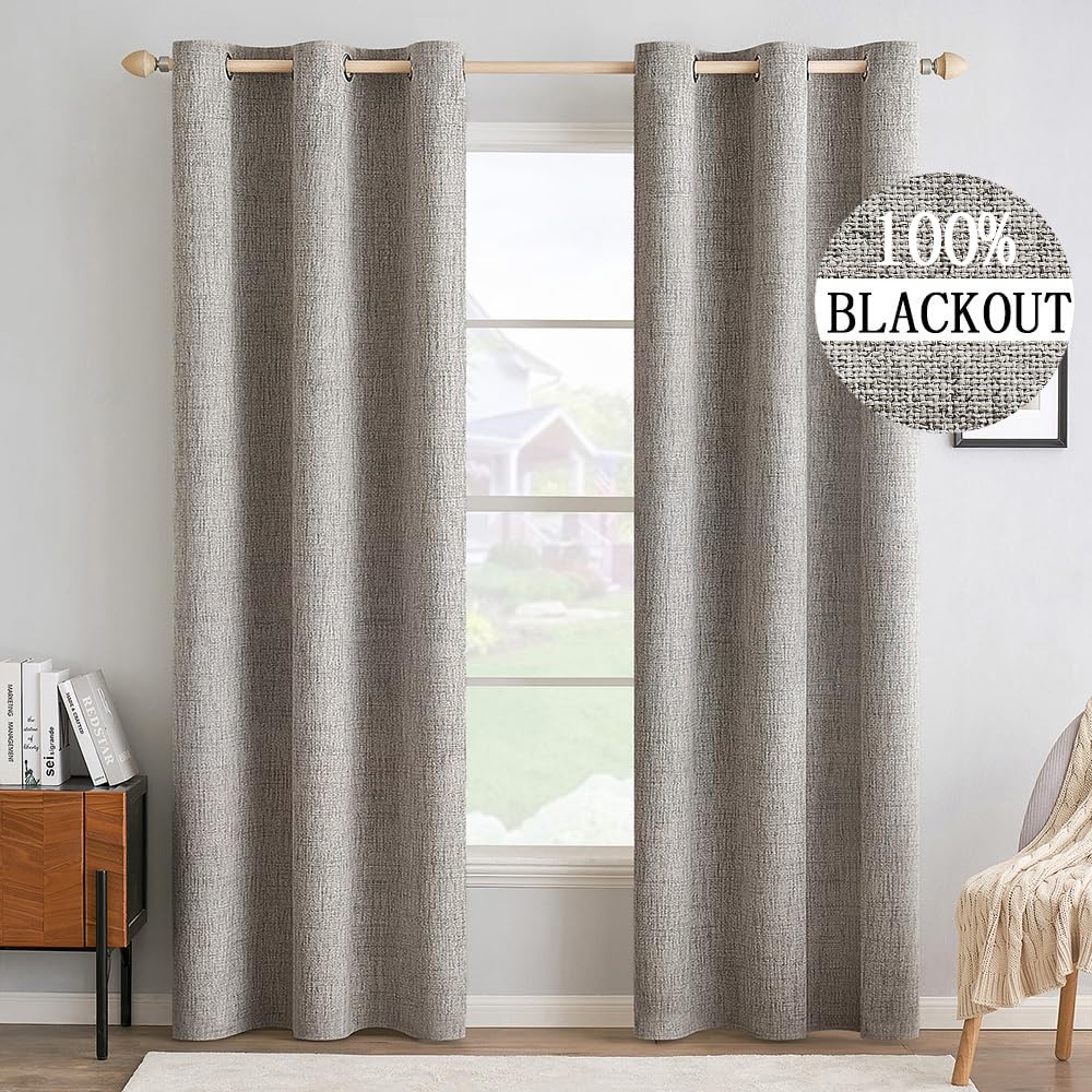 MIULEE 100% Blackout Linen Curtains for Bedroom 52x54 Inches Natural Beige