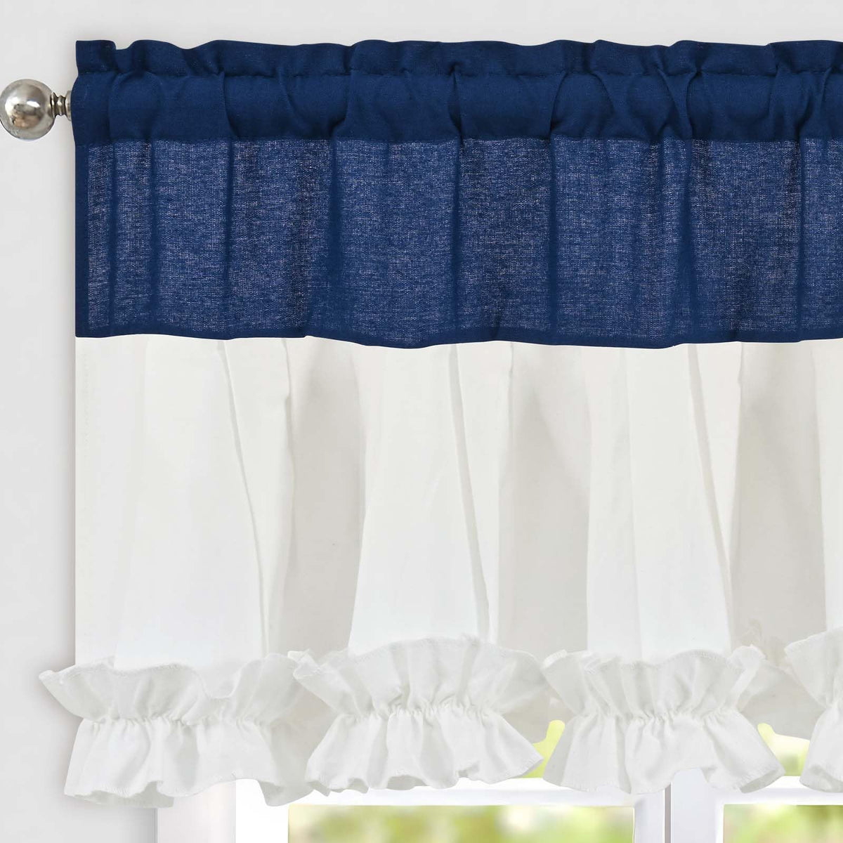 Likiyol Linen Valances for Windows Farmhouse Ruffle Swag Valance Rustic Country Window Valances Light Filtering Kitchen Curtains Rod Pocket Valance Curtains for Bathroom Cafe, Green, 60" W x 36" L