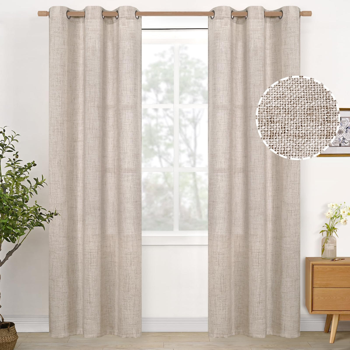 YoungsTex Linen Kitchen Window Curtains 40 Inch Length 2 Panels