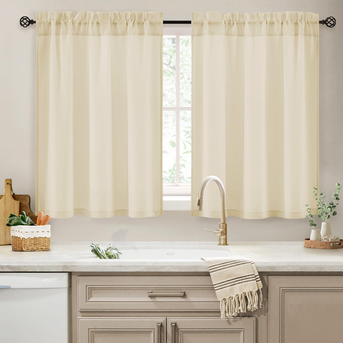 HOMEIDEAS Non-See-Through White Sheer Kitchen Curtains, 30 X 36 Inches Long