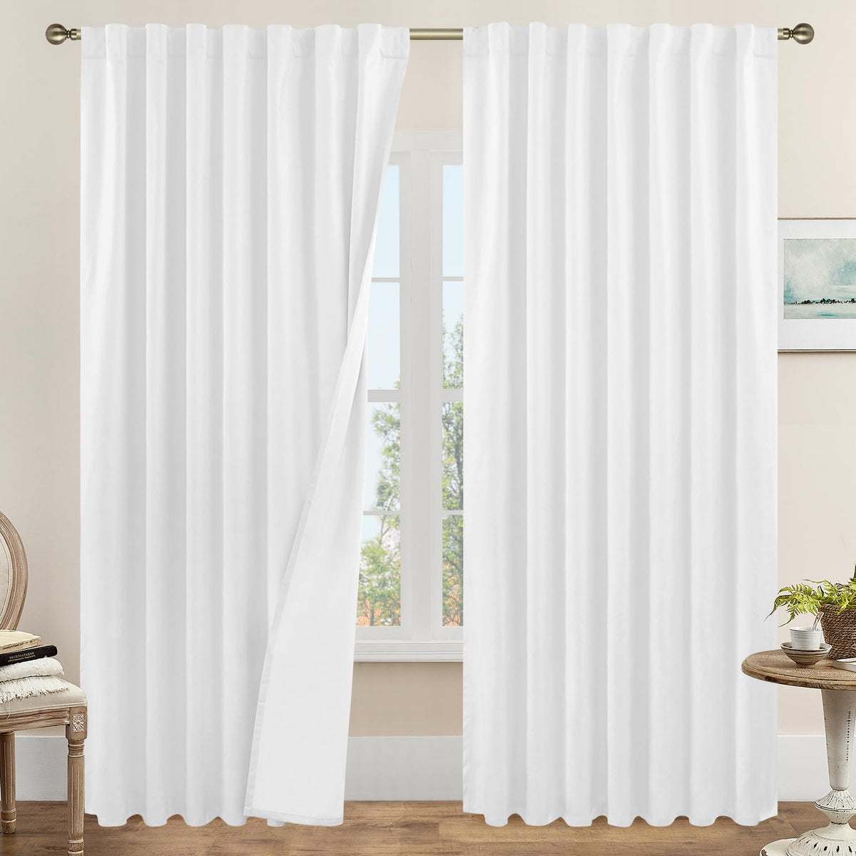 LAMIT Full Blackout Linen Kitchen Window Curtains 36 Inches Long, Ivory