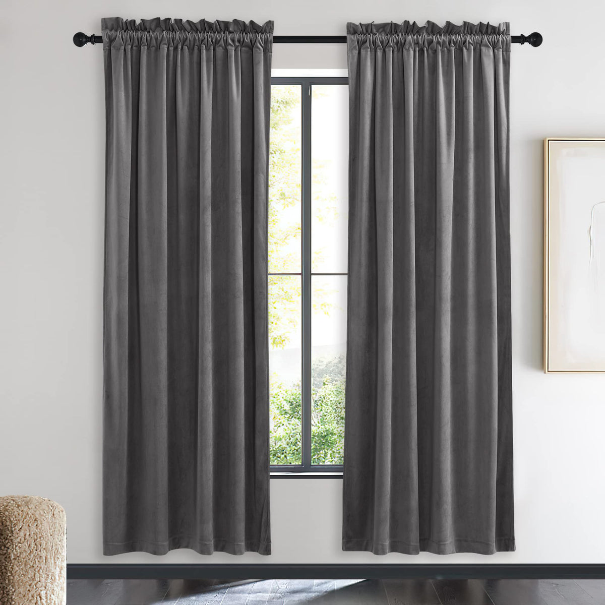 NICETOWN Black Out Velvet Curtains 63 inches Long for Kitchen