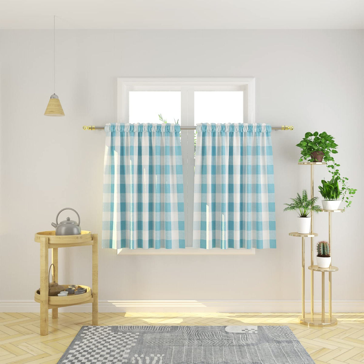 Buffalo Check Kitchen Tier Curtain 24 inches Long Plaid Gingham Rod Pocket Classic Cafe Curtains Country Farmhouse Kitchen Half Window Curtains 2 Panels Beige & White