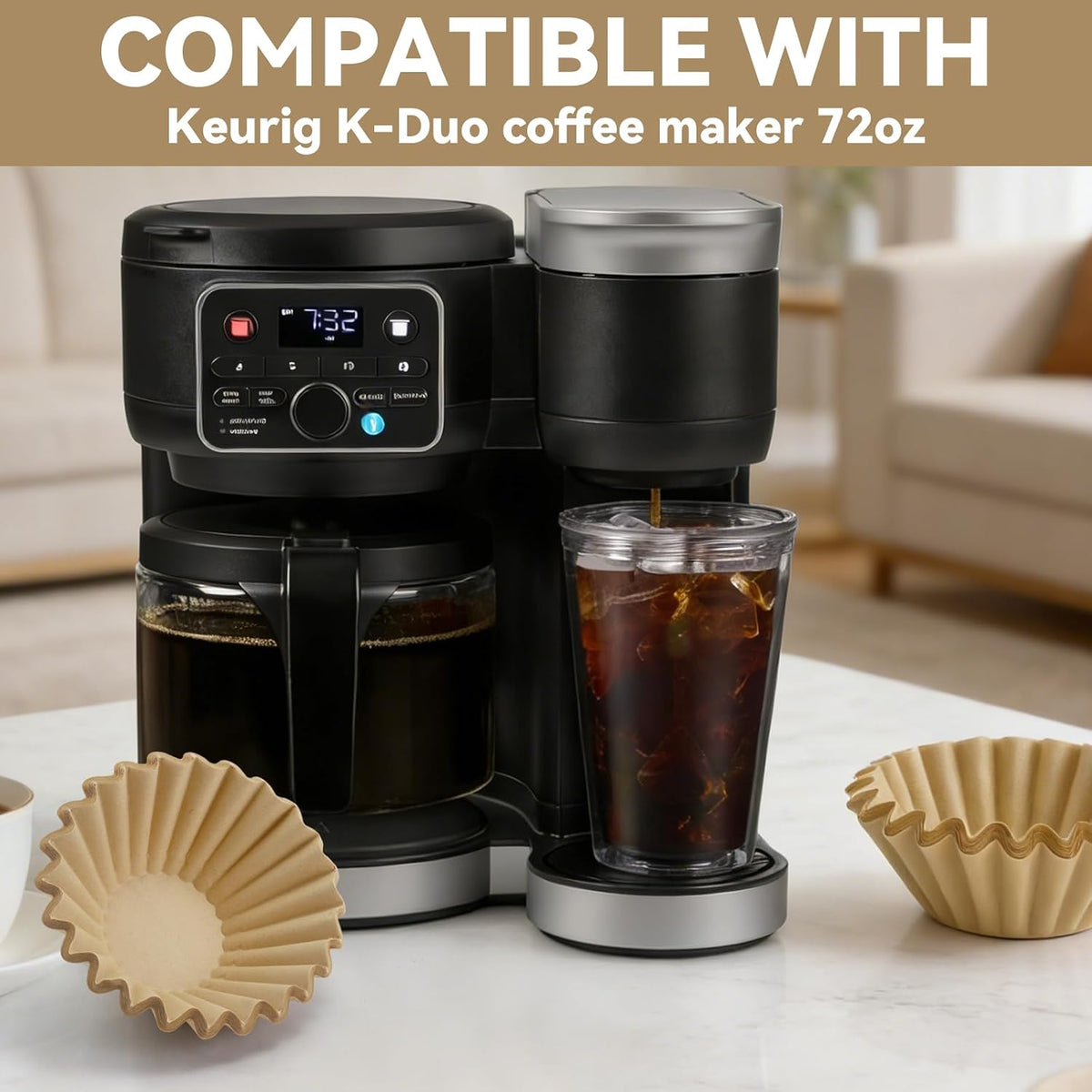 Paper Coffee Filters for Keurig Duo Coffee Maker 72oz, Deep Bowl Design