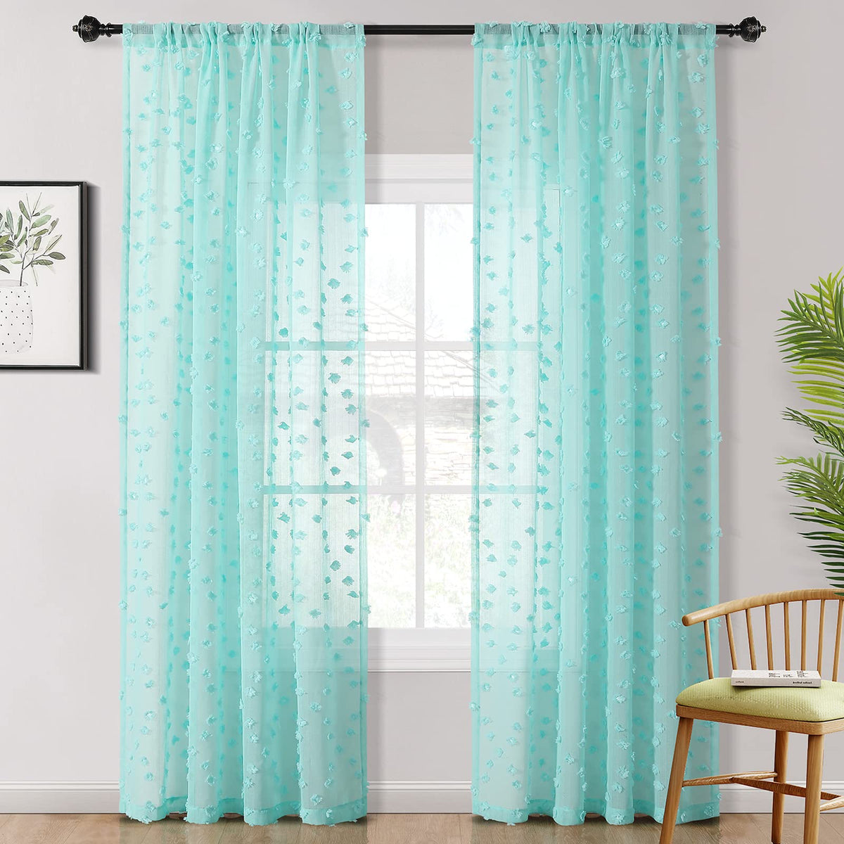 MYSKY HOME White Sheer Curtains 36 inch Length for Small Window,2 Panels