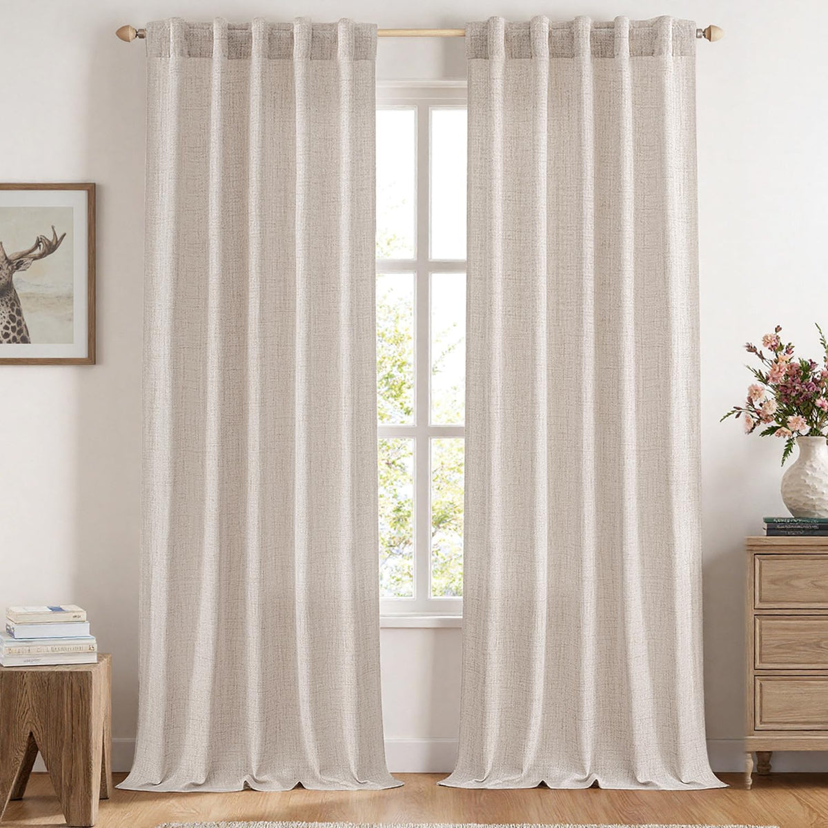 MIULEE 36 Inch Linen Textured Sheer Cafe Curtains Kitchen Window Tan Beige