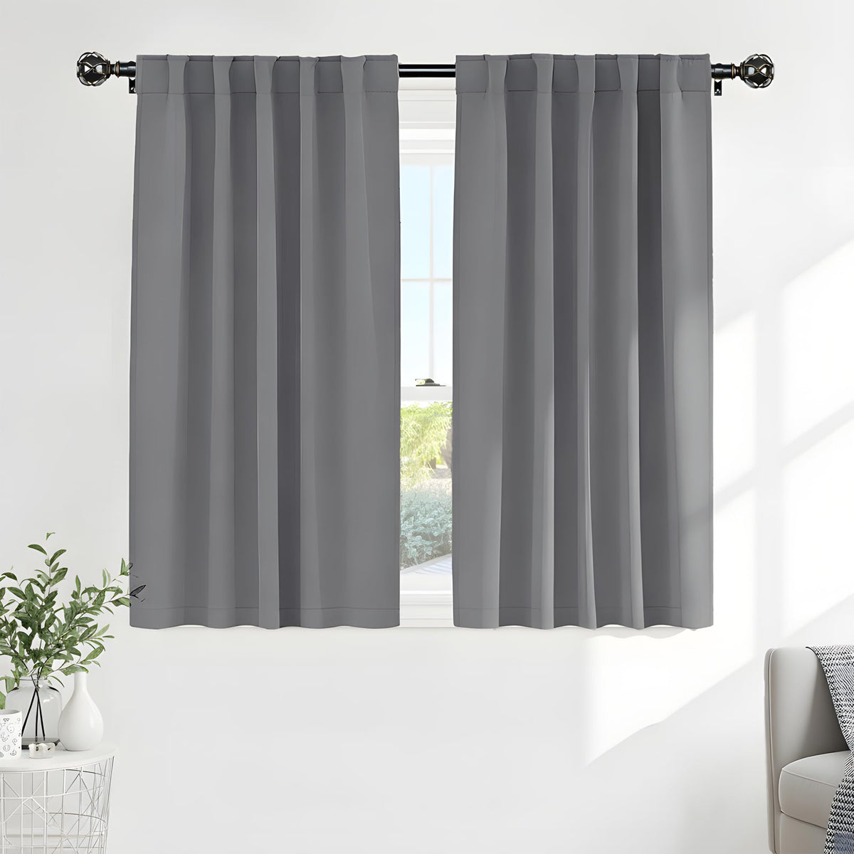 PONY DANCE Black Kitchen Blackout Curtains Over Sink, W 42 x L 45 inches
