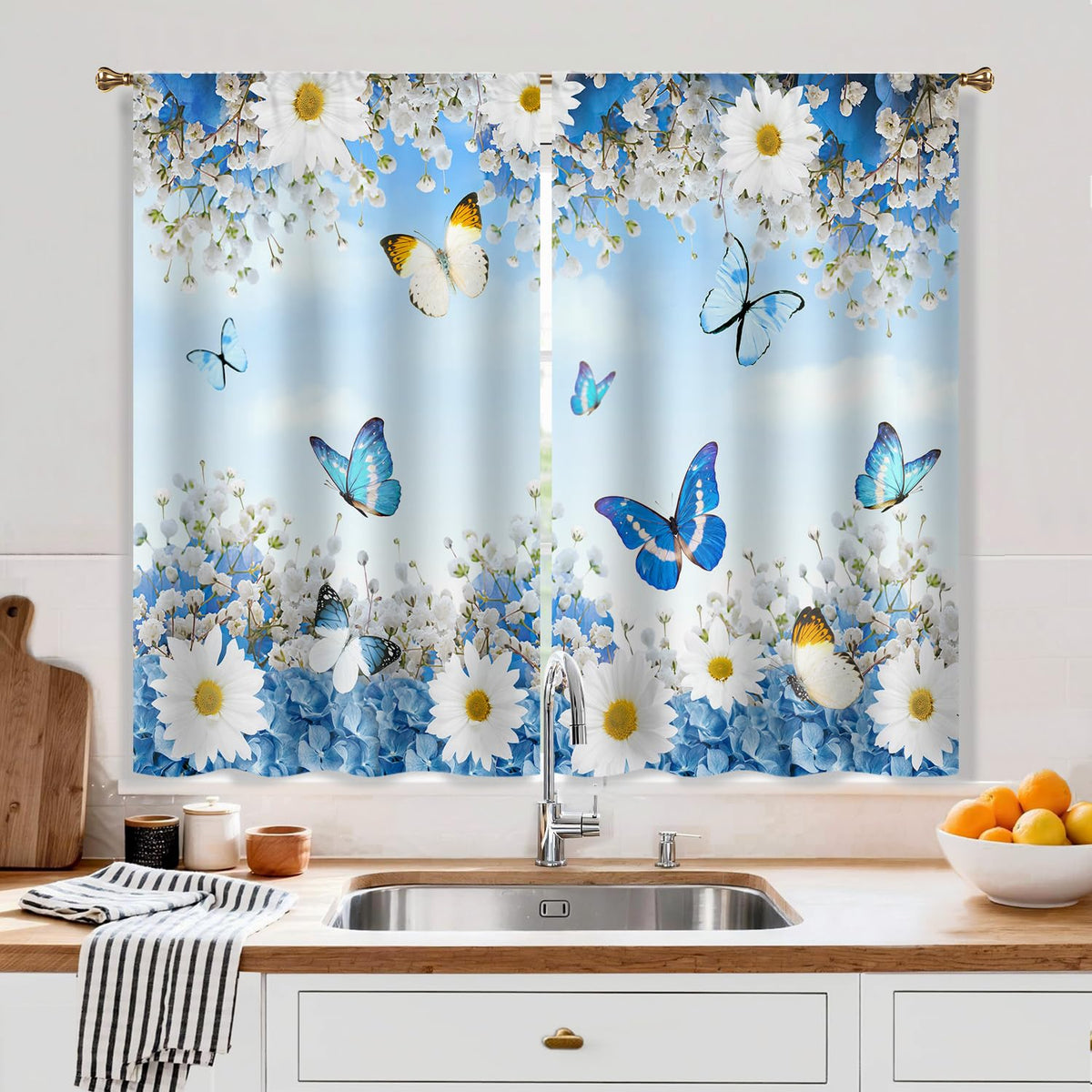 Farmhouse Sunflower Kitchen Curtain Rustic Small Short Cafe Window Curtains Country Wooden Barn Inspirational Bathroom Window Drapes Treatment Tier Curtains 2 Panels (27.5x39 Inch)