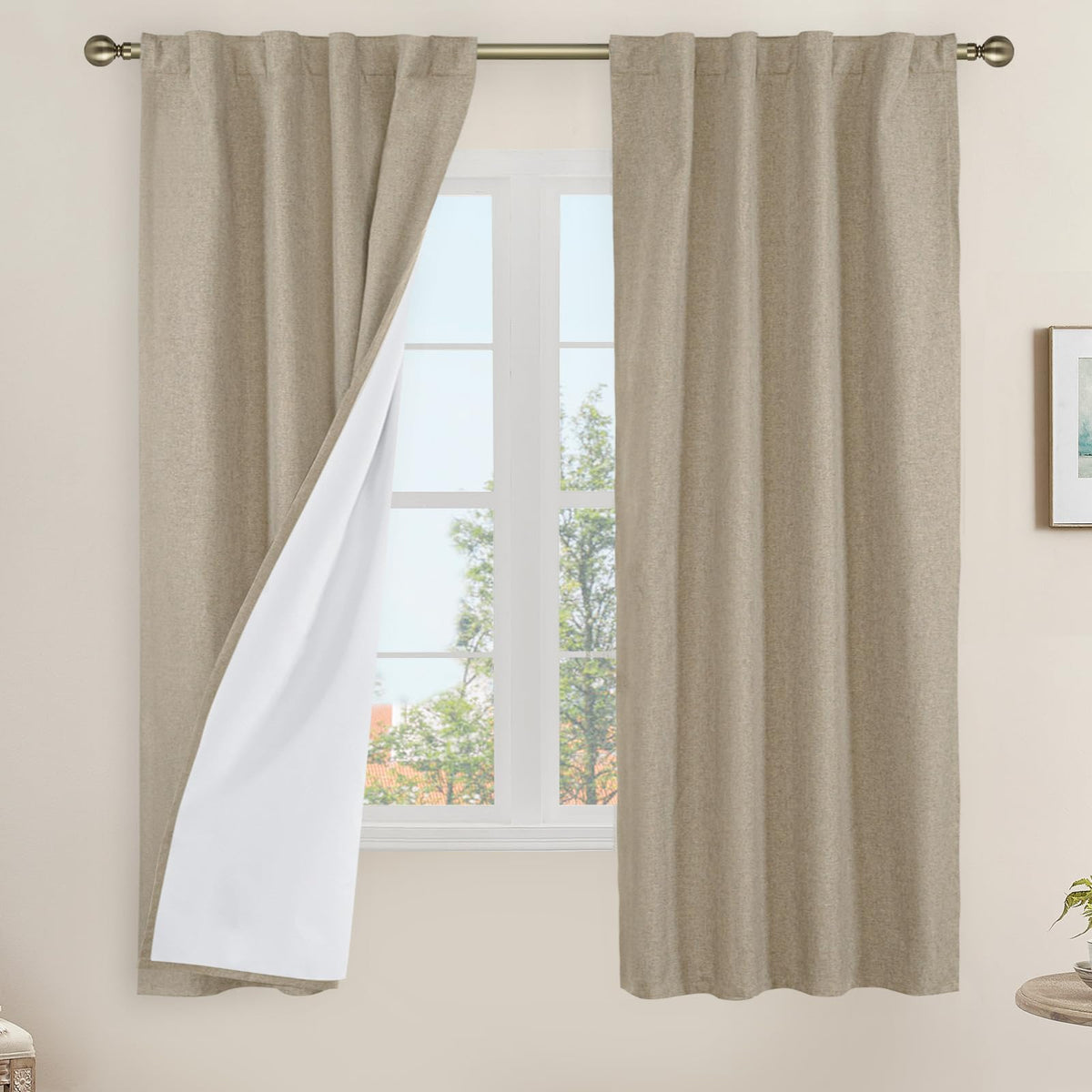 LAMIT Full Blackout Linen Kitchen Window Curtains 36 Inches Long, Ivory