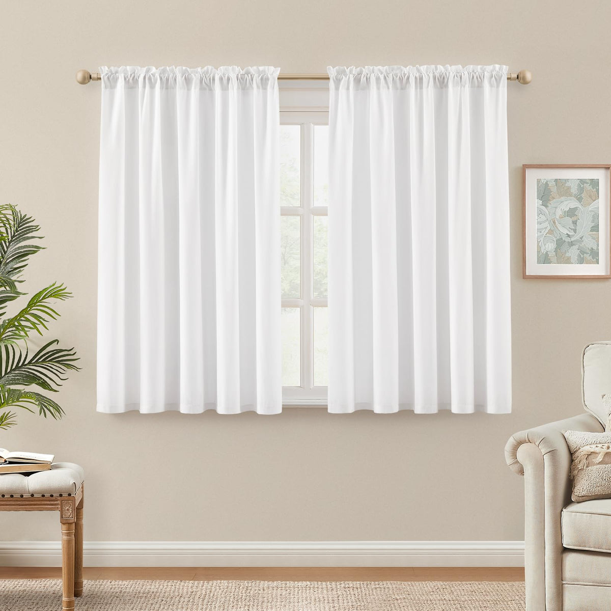 HOMEIDEAS Non-See-Through White Sheer Kitchen Curtains, 30 X 36 Inches Long