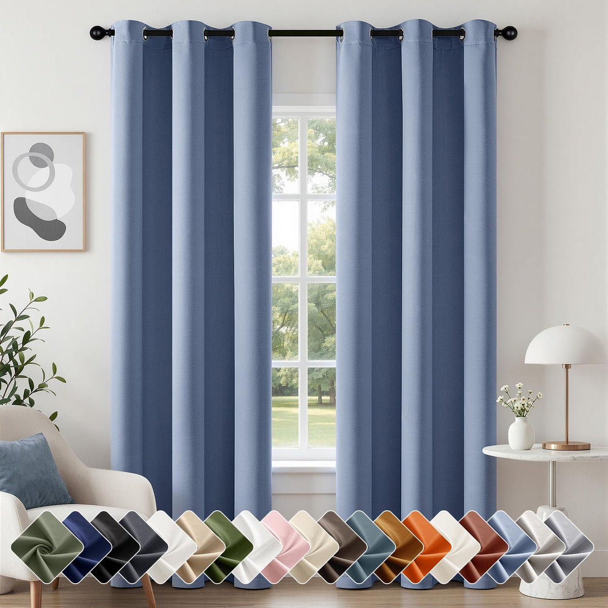 Short Navy Blue Blackout Kitchen Curtain W40 x L45 Inch 2 Panels