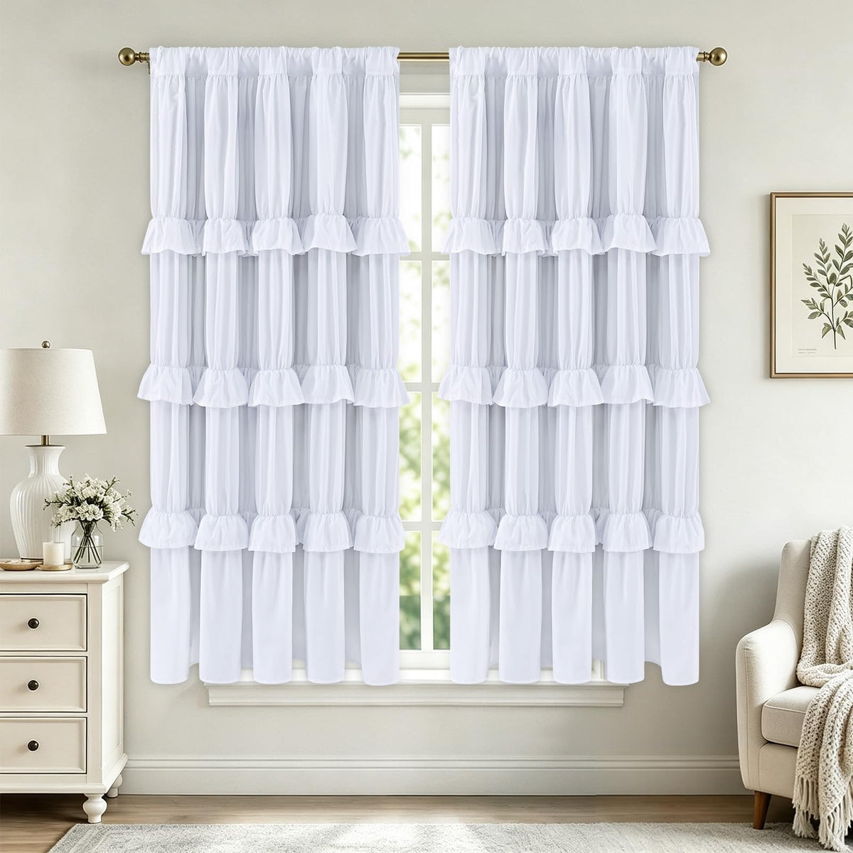 Yinhua Pink Kitchen Curtains 36 Inch Length Ruffle Blackout Cafe Curtains, Farmhouse Rustic Kitchen Window Curtain Rod Pocket Short Tier Curtain for Windows, 26" W x 36" L, 2 Panels