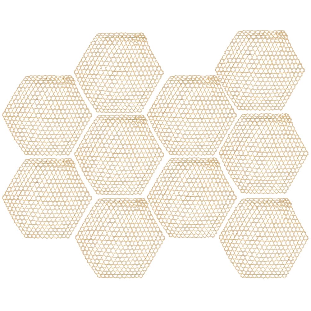 CRASPIRE 10Pcs Bamboo Food Mat Food Steamer Liner Hexagon Shaped Light Khaki Weaving Net Mesh Reusable Hot Pads Non Stick Placemats for Steaming Dumplings Fish Dish Home Table Display Accessory