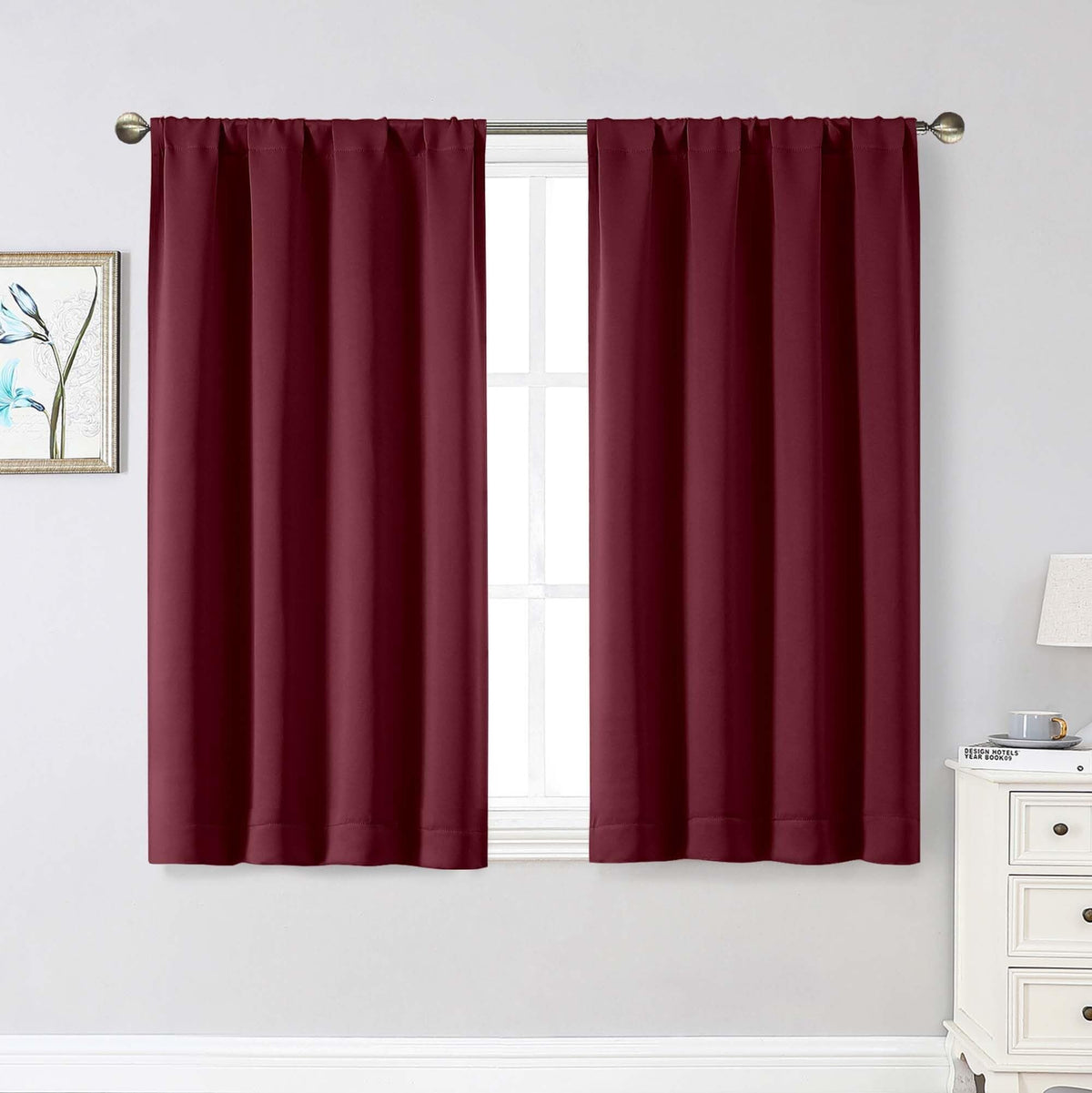 Black Cafe Blackout Curtains 36 Inch Length 2 Panels Set, Soft Solid Thermal Insulated Room Darkening Small Window Curtains for Kitchen Bathroom Basement, Black, Each, 40" Wx36 L
