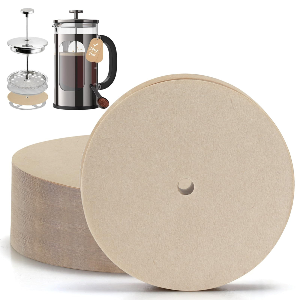 150 Pcs Disposable Coffee Filters for Bodum French Press 34 Oz