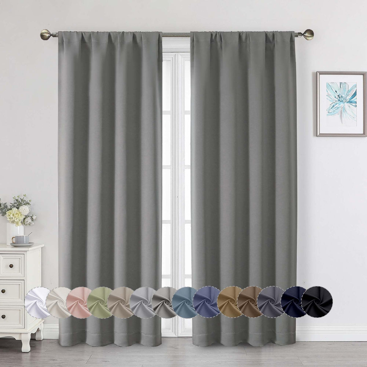 Black Cafe Blackout Curtains 36 Inch Length 2 Panels Set, Soft Solid Thermal Insulated Room Darkening Small Window Curtains for Kitchen Bathroom Basement, Black, Each, 40" Wx36 L