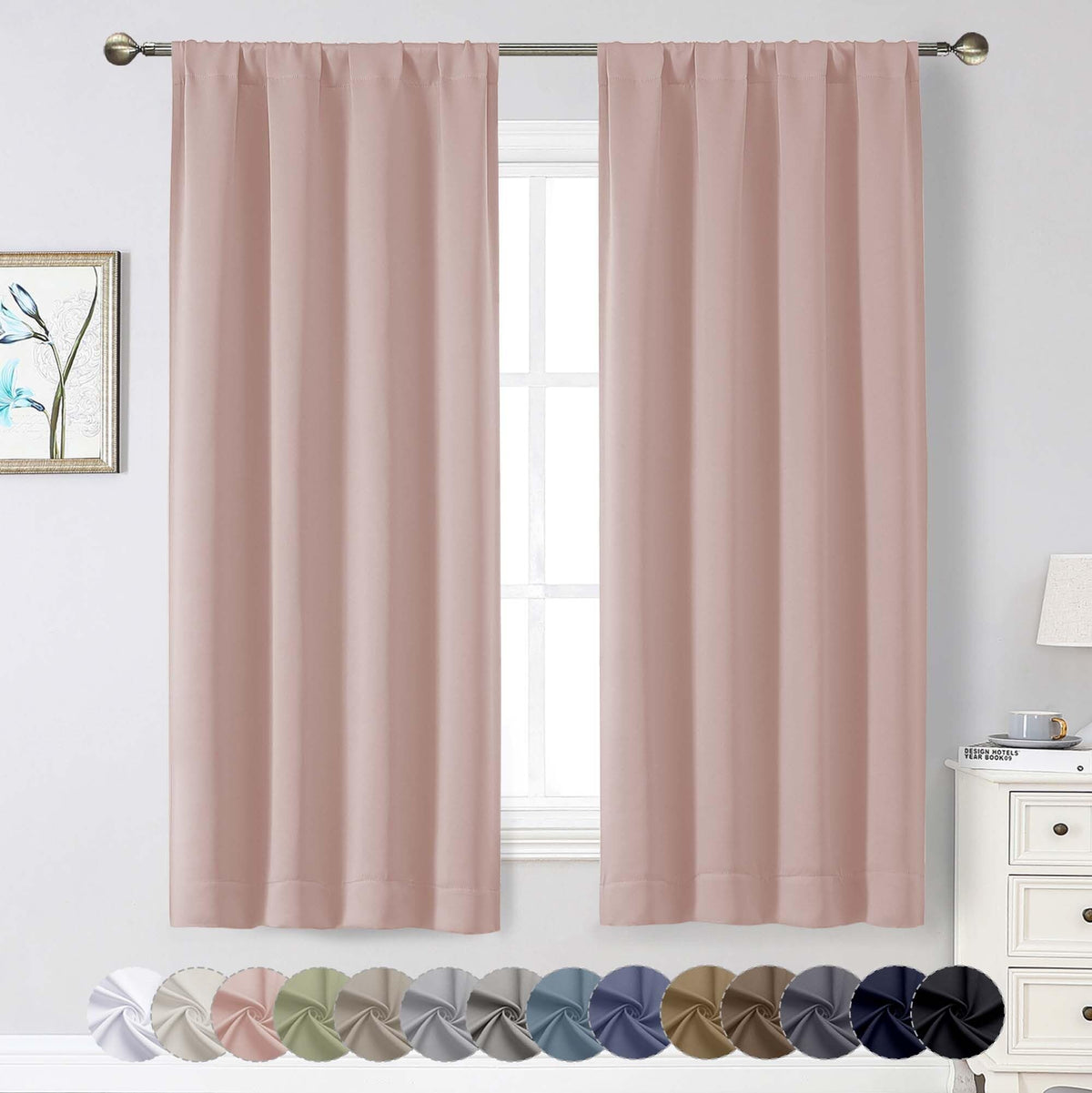 Black Cafe Blackout Curtains 36 Inch Length 2 Panels Set, Soft Solid Thermal Insulated Room Darkening Small Window Curtains for Kitchen Bathroom Basement, Black, Each, 40" Wx36 L