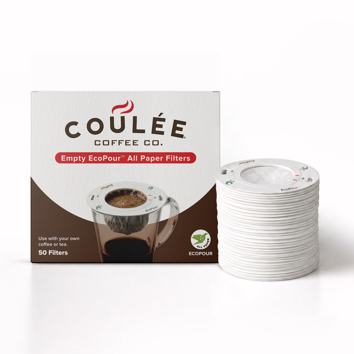 EcoPour All Paper Single-Serve Coffee Filters, Empty, 50 Pack