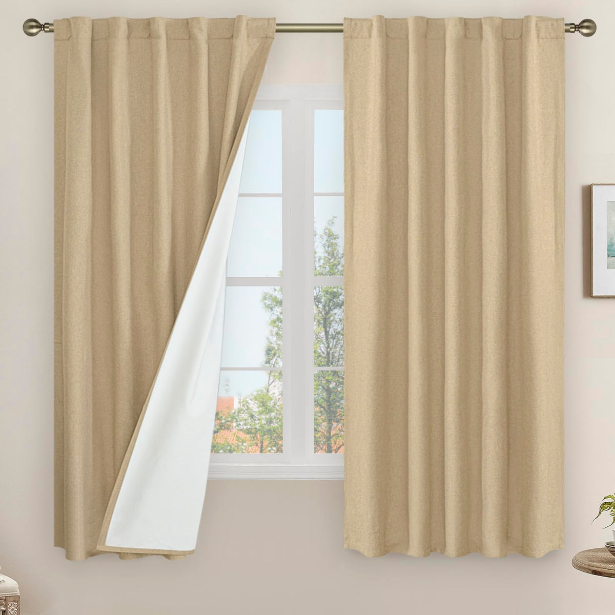 LAMIT Full Blackout Linen Kitchen Window Curtains 36 Inches Long, Ivory