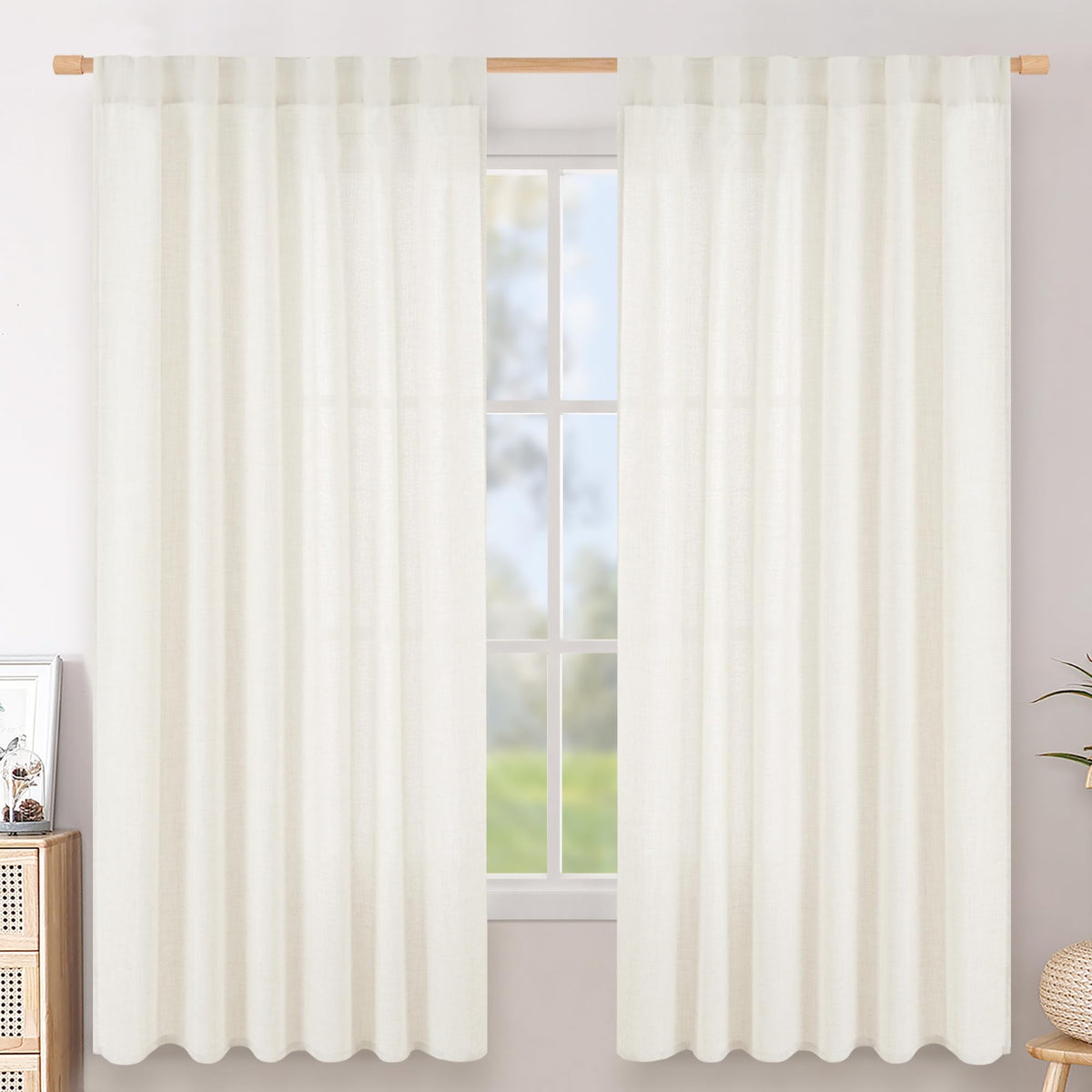 BGment White Linen Kitchen Curtains 40 Inch Length for Short Window