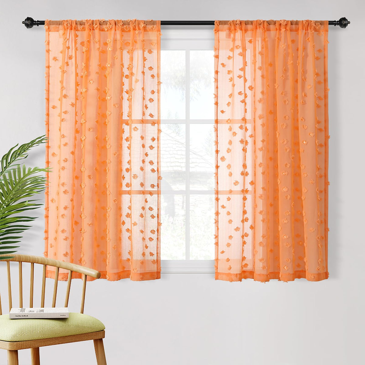 MYSKY HOME White Sheer Curtains 36 inch Length for Small Window,2 Panels