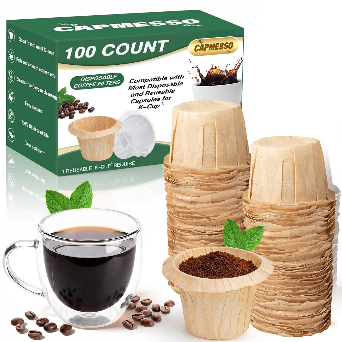 CAPMESSO Disposable K Cup Paper Filters for Keurig 1.0&2.0, 200 Unbleached