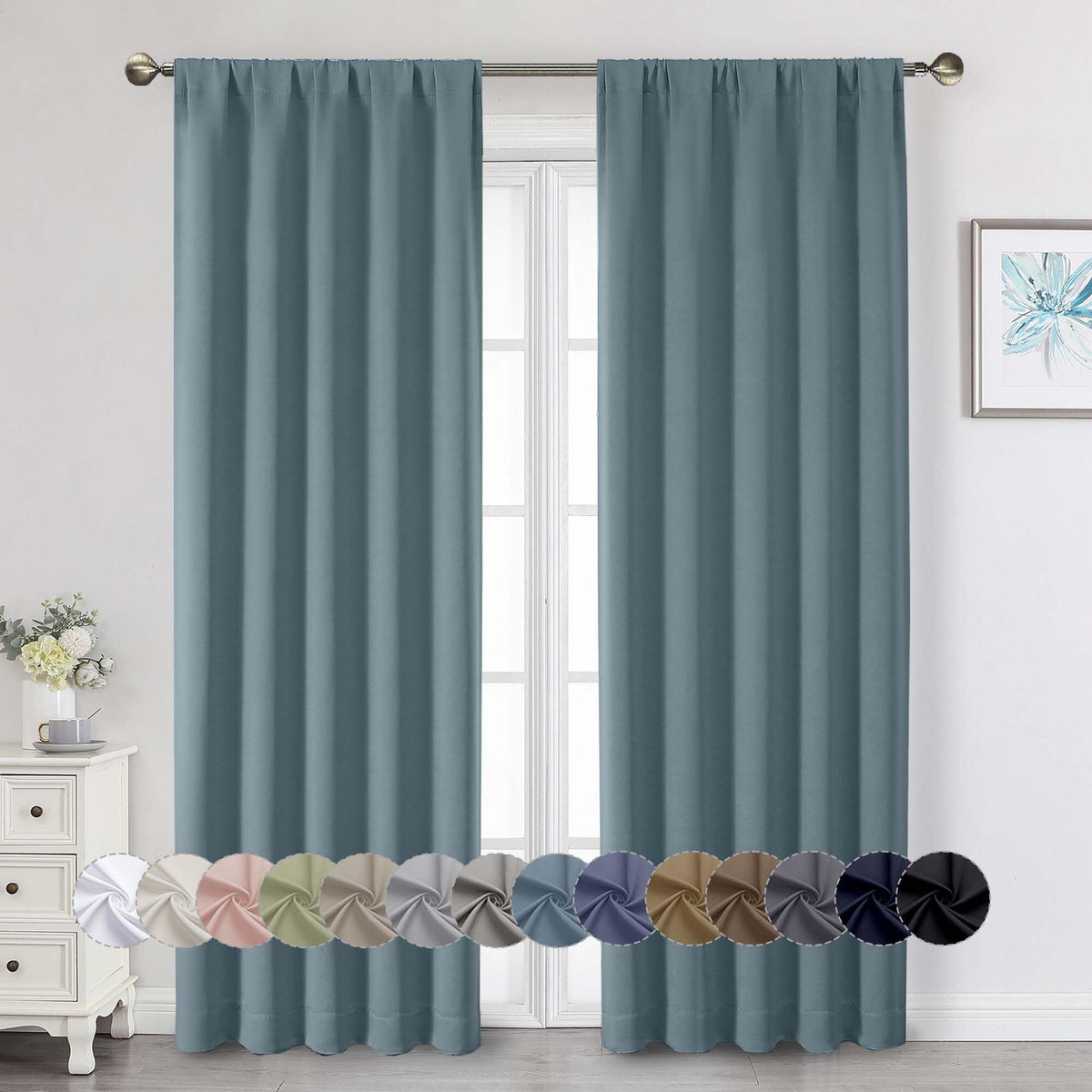 Black Cafe Blackout Curtains 36 Inch Length 2 Panels Set, Soft Solid Thermal Insulated Room Darkening Small Window Curtains for Kitchen Bathroom Basement, Black, Each, 40" Wx36 L