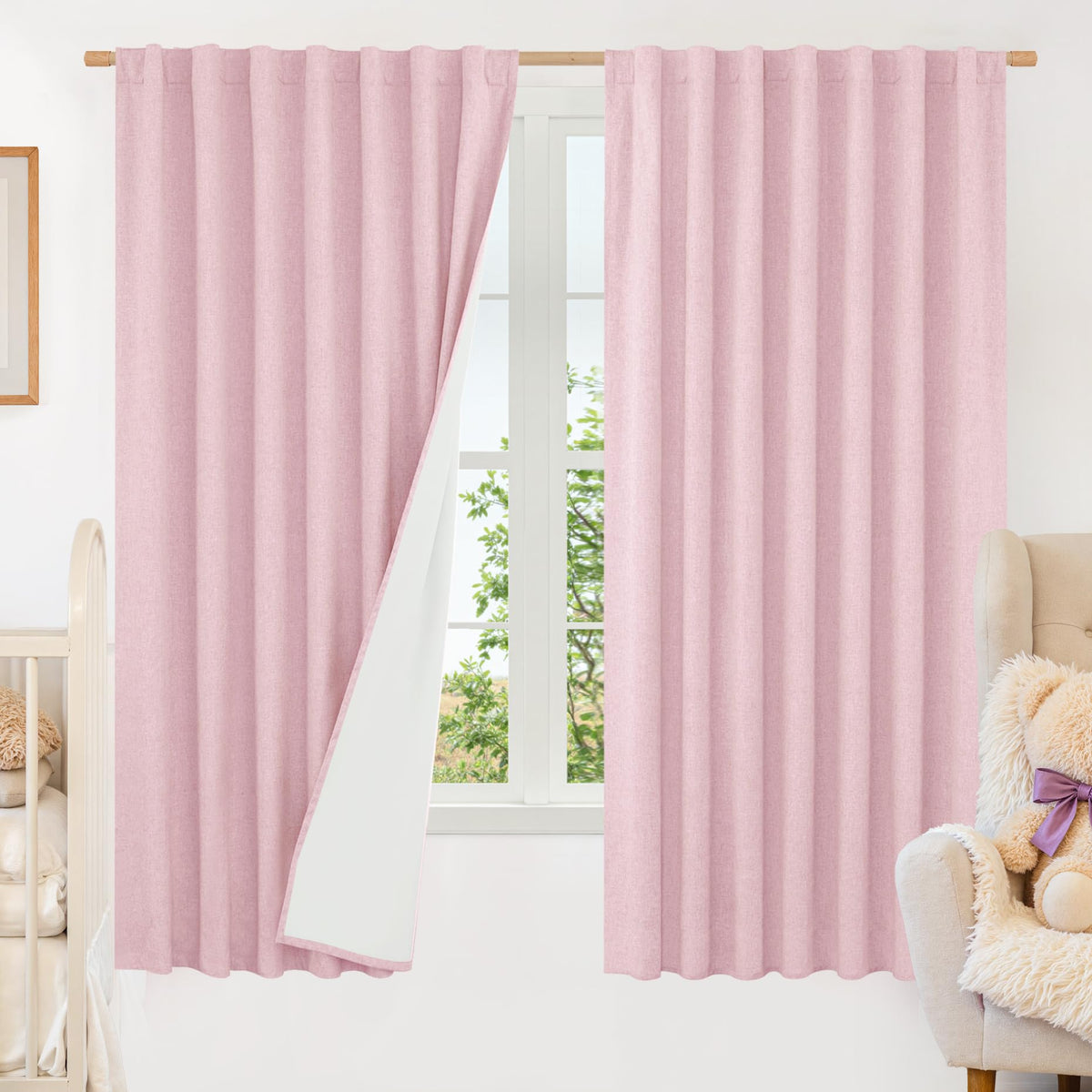 LAMIT Full Blackout Linen Kitchen Window Curtains 36 Inches Long, Ivory