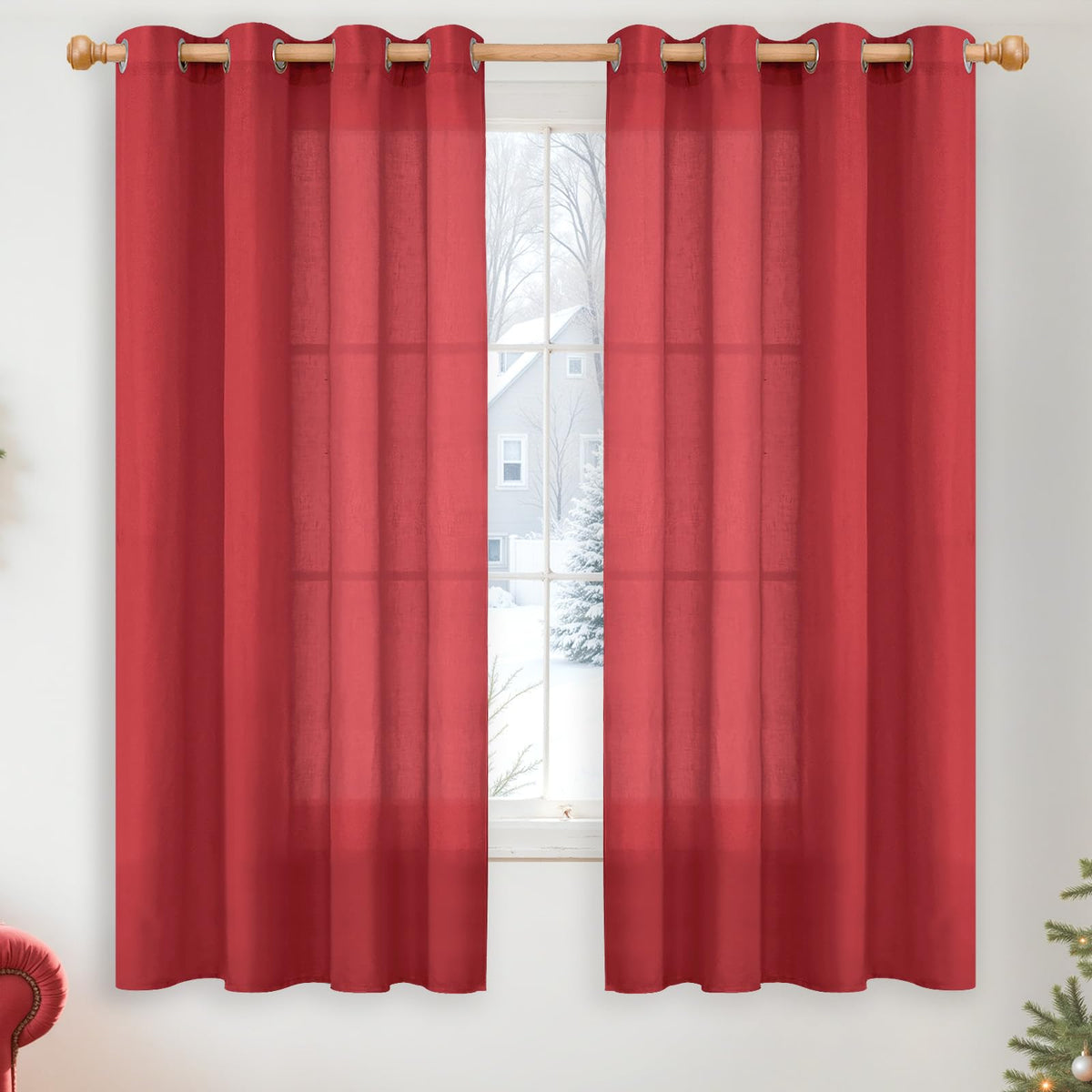 YoungsTex Linen Kitchen Window Curtains 40 Inch Length 2 Panels