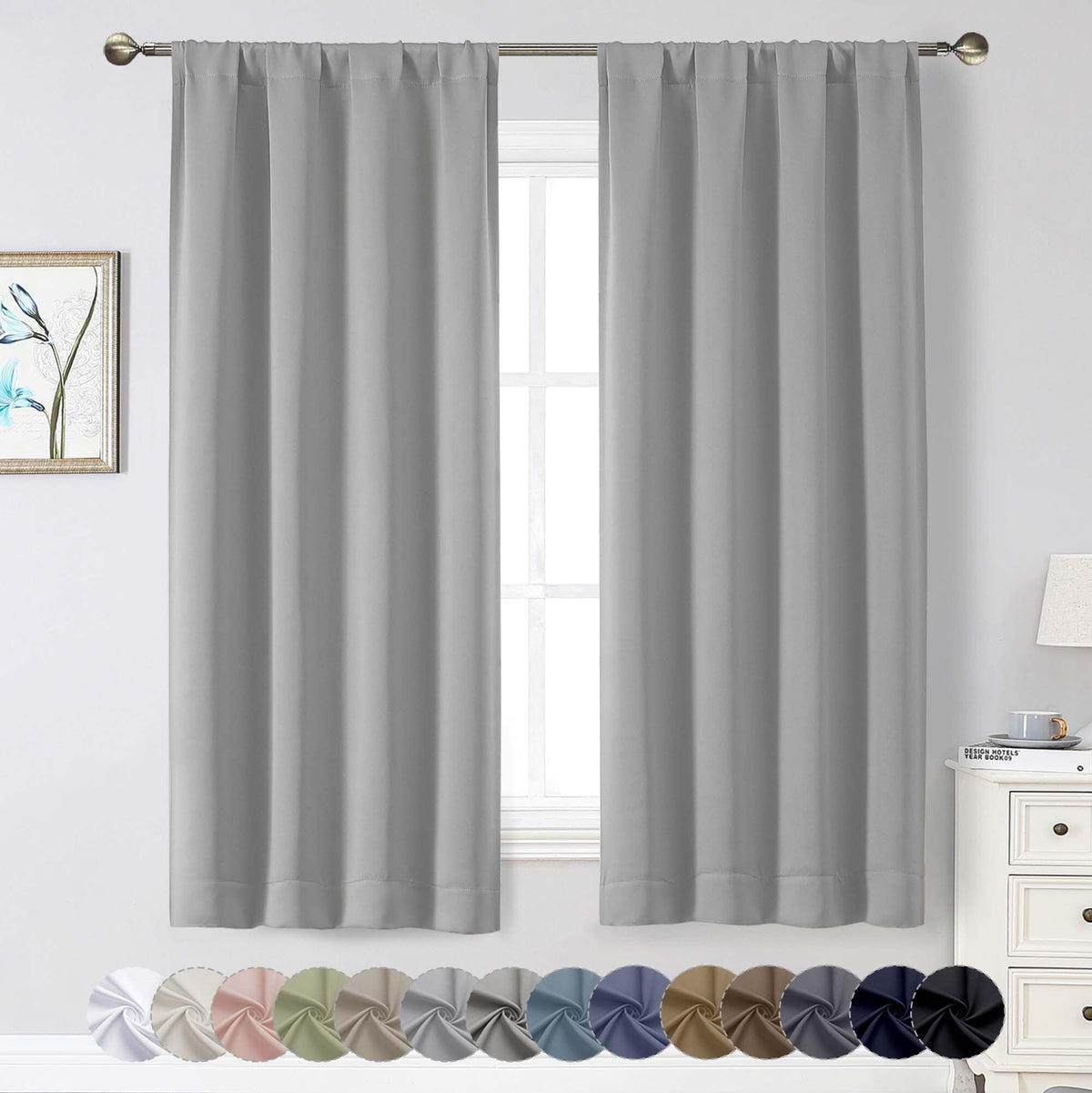 Black Cafe Blackout Curtains 36 Inch Length 2 Panels Set, Soft Solid Thermal Insulated Room Darkening Small Window Curtains for Kitchen Bathroom Basement, Black, Each, 40" Wx36 L