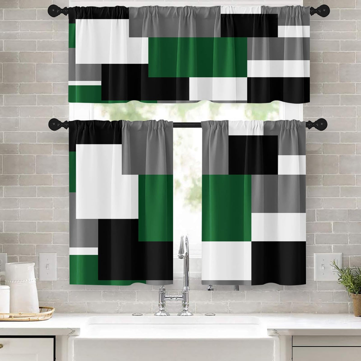 Kitchen Curtains Sets for Windows 52x36 Inch 3 Pack, Geometric