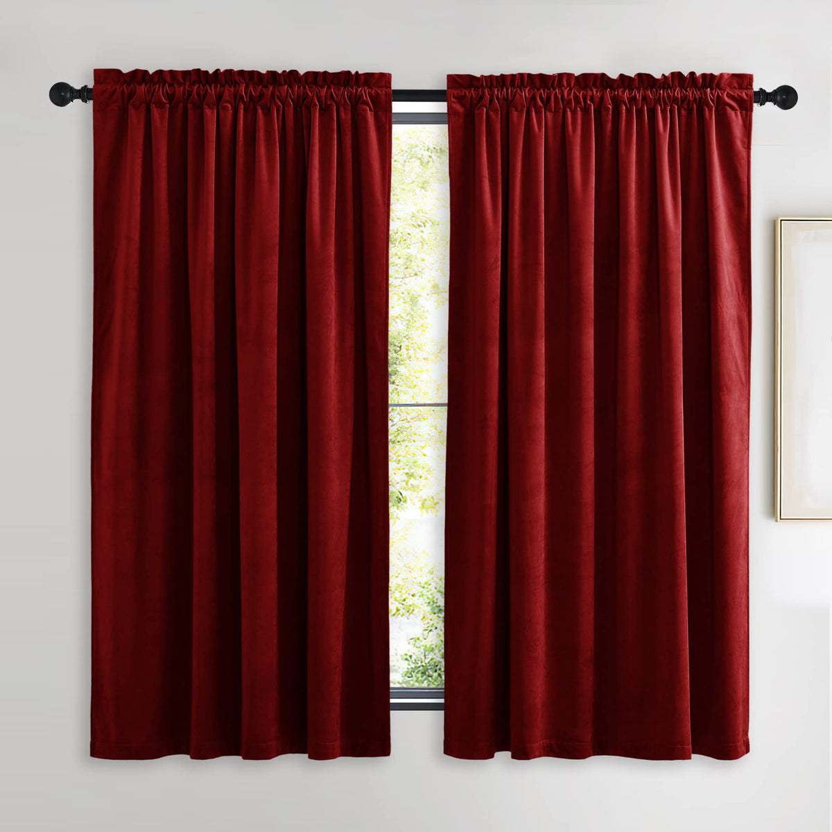 NICETOWN Black Out Velvet Curtains 63 inches Long for Kitchen