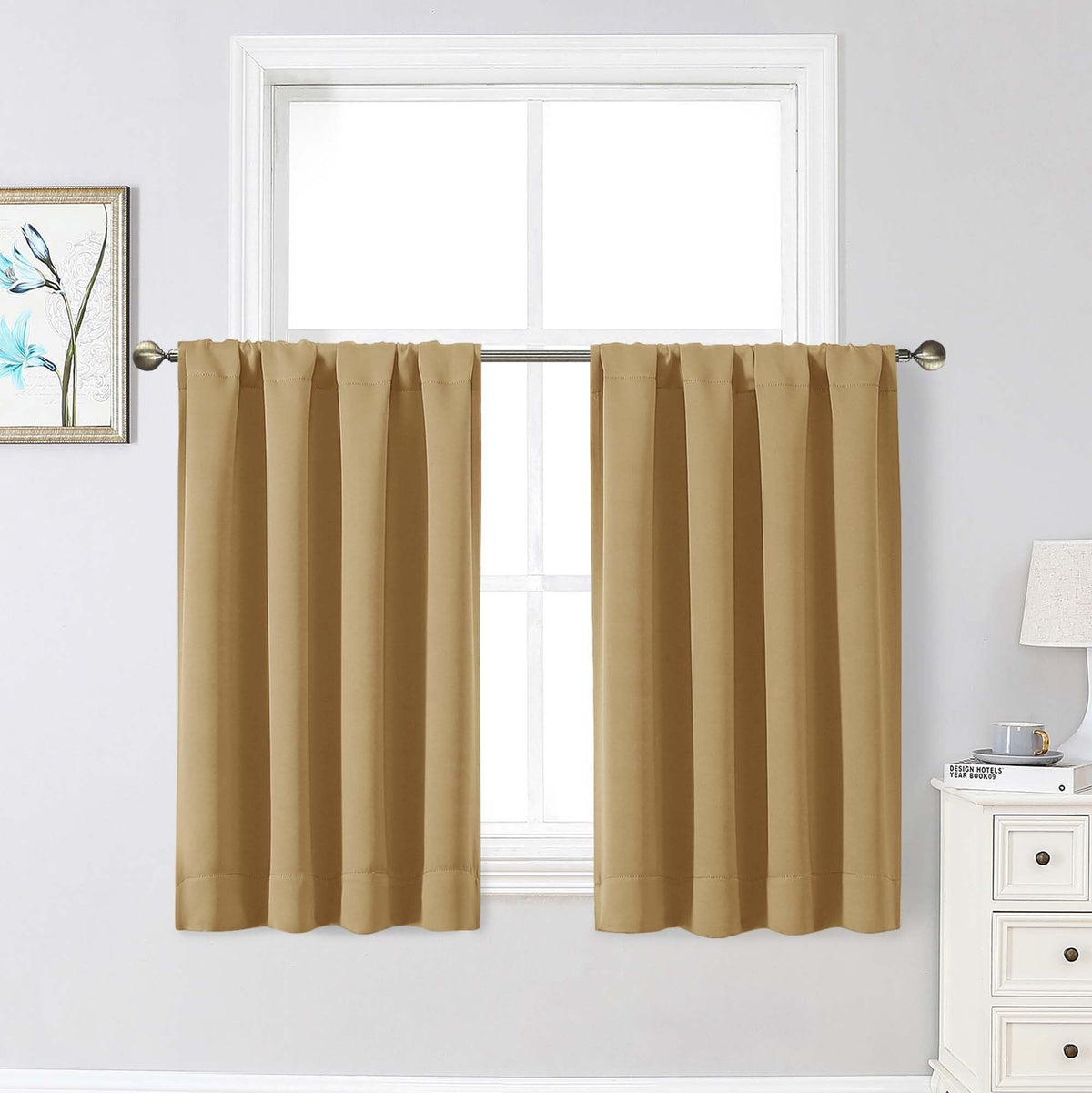 Black Cafe Blackout Curtains 36 Inch Length 2 Panels Set, Soft Solid Thermal Insulated Room Darkening Small Window Curtains for Kitchen Bathroom Basement, Black, Each, 40" Wx36 L