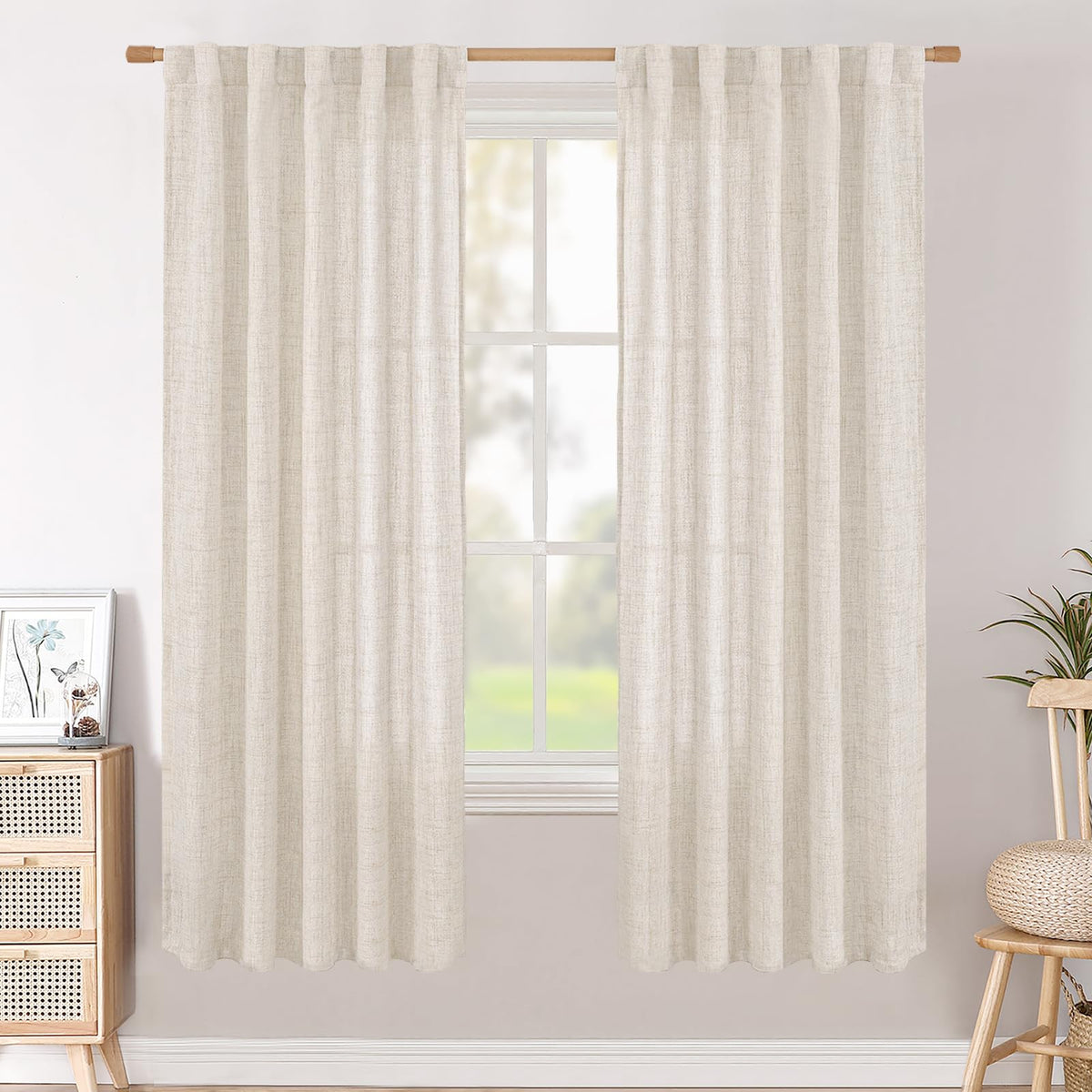 BGment White Linen Kitchen Curtains 40 Inch Length for Short Window