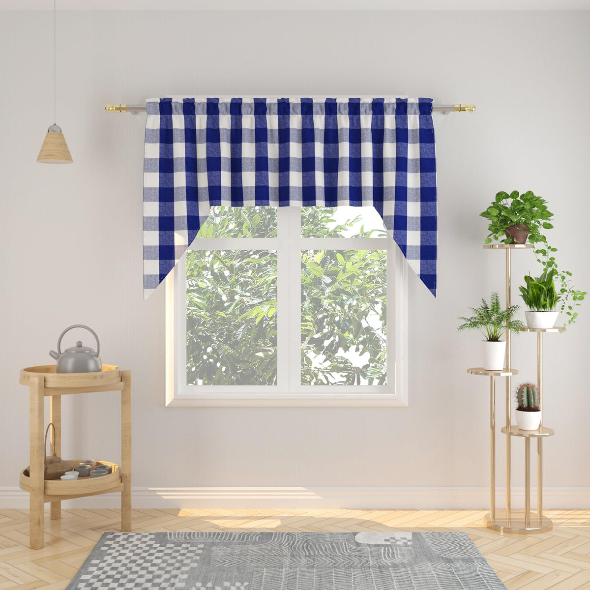 Buffalo Check Kitchen Tier Curtain 24 inches Long Plaid Gingham Rod Pocket Classic Cafe Curtains Country Farmhouse Kitchen Half Window Curtains 2 Panels Beige & White