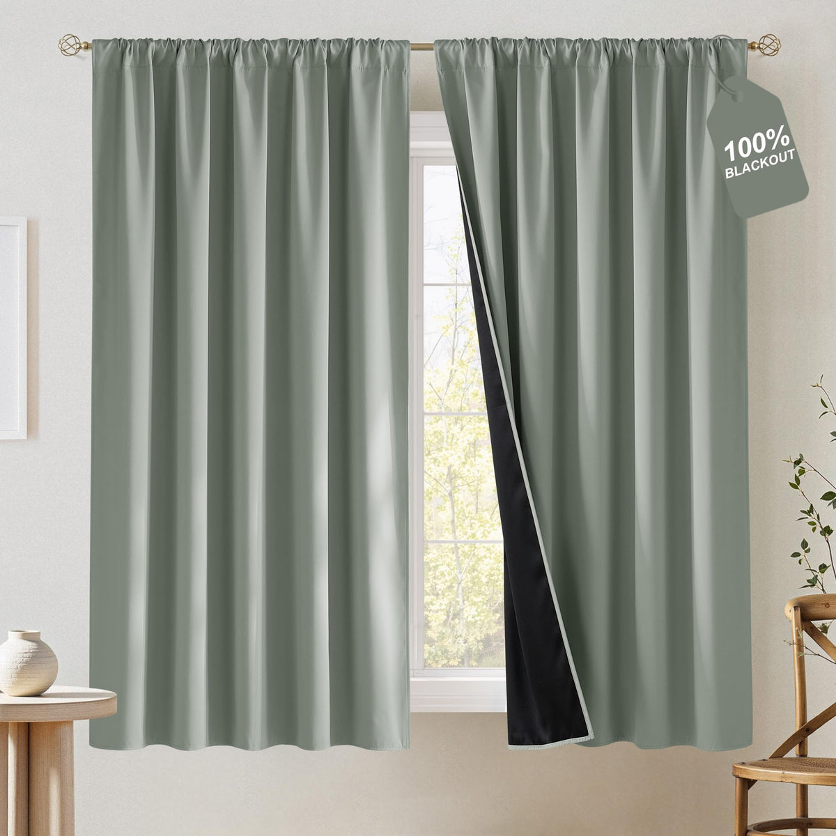 NICETOWN 100% Black Out Kitchen Curtains 36 Inch Length, W52xL36, 2 Panels