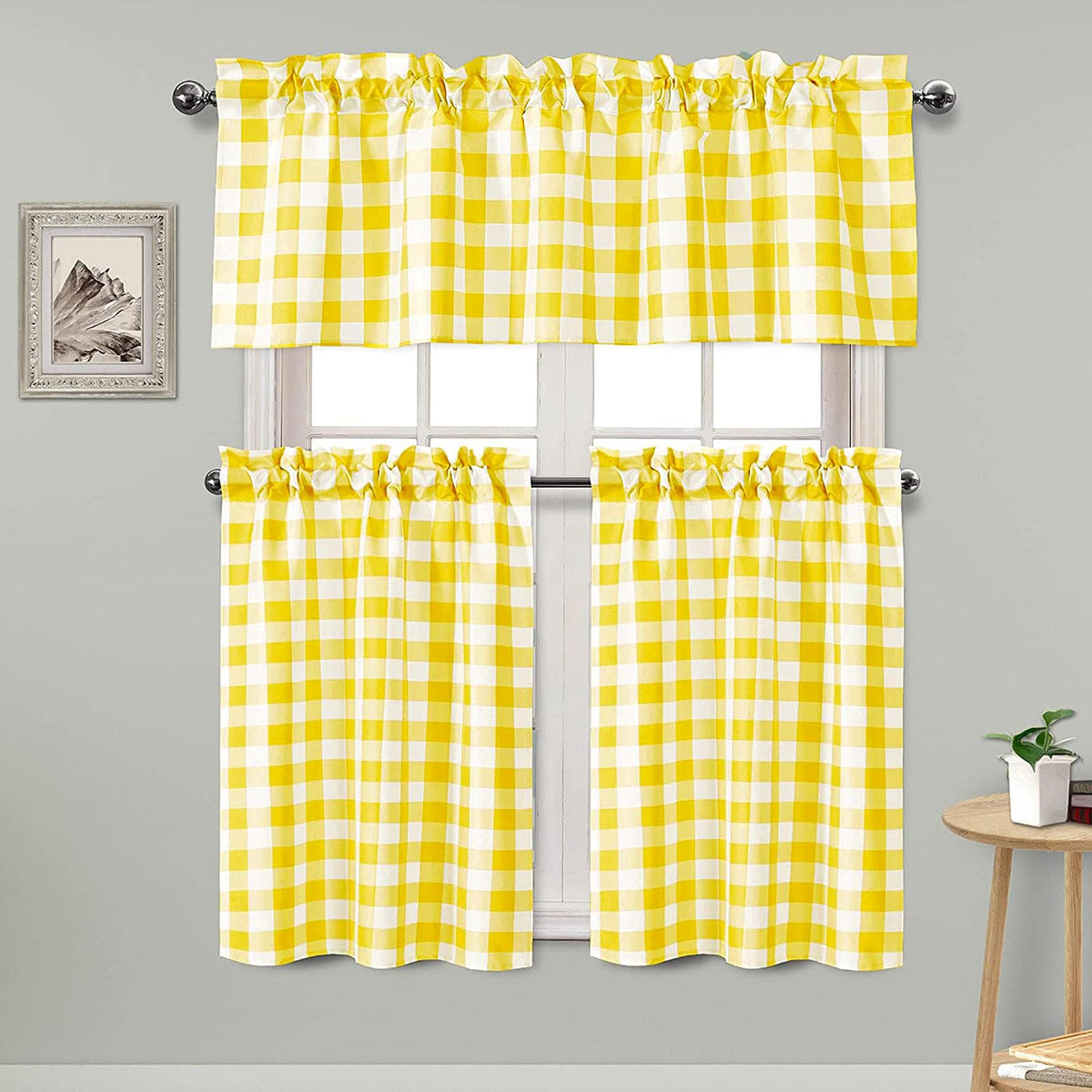 Hiasan 3 Piece Semi Sheer Curtains, Black and White