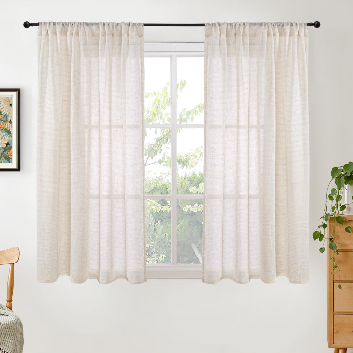 BGment Linen Kitchen Window Curtains Over Sink, 36 Inch Length Cafe Drapes