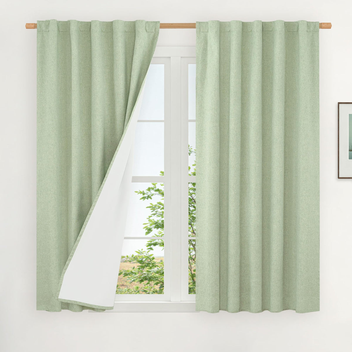 LAMIT Full Blackout Linen Kitchen Window Curtains 36 Inches Long, Ivory