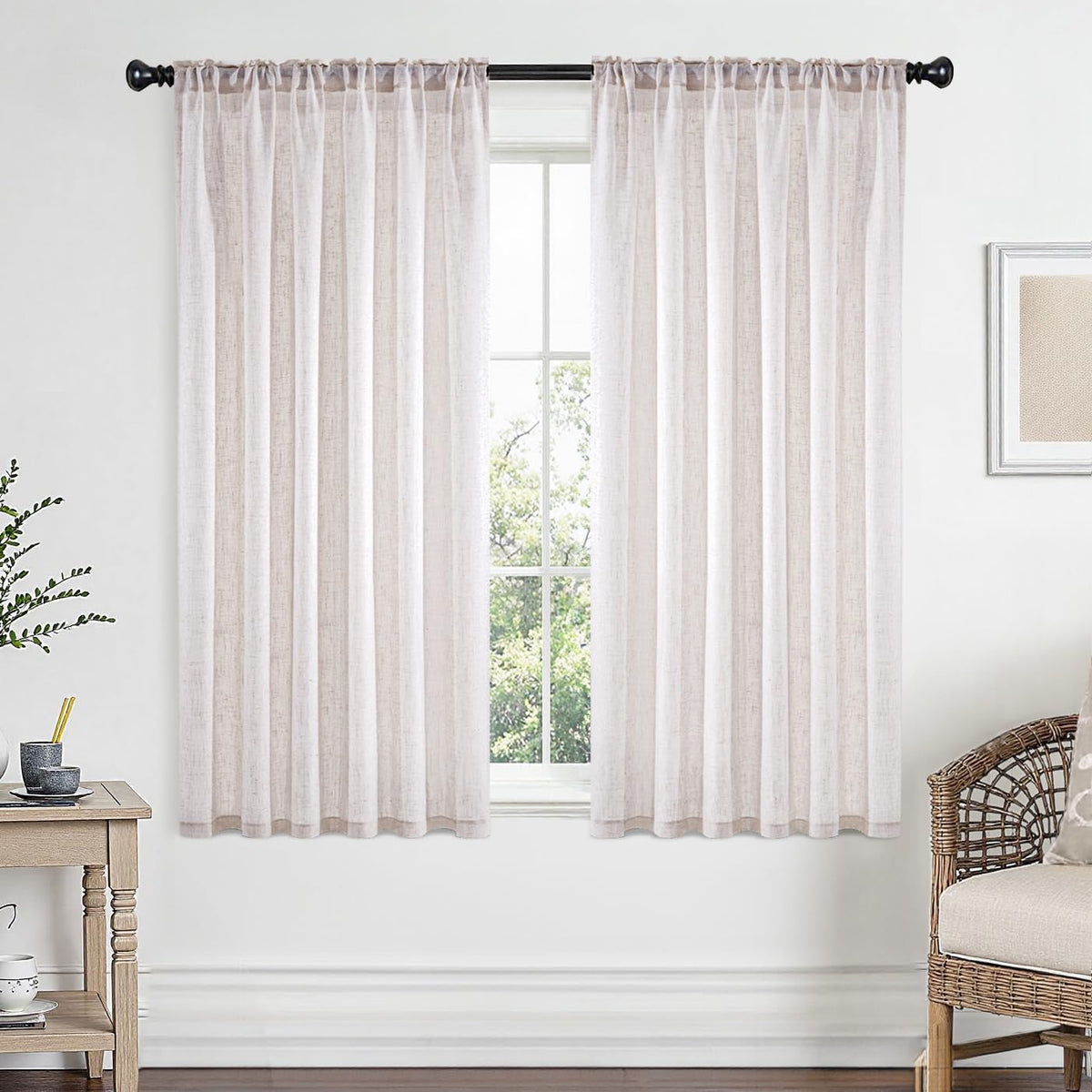 MIULEE Spring Linen Textured Kitchen Window Curtains over Sink 24 Inch Length Semi Sheer Farmhouse Small Curtains for Cafe Bathroom Basement, Short Rod Pocket Tier Curtains 2 Panels W26XL24 Sage Green