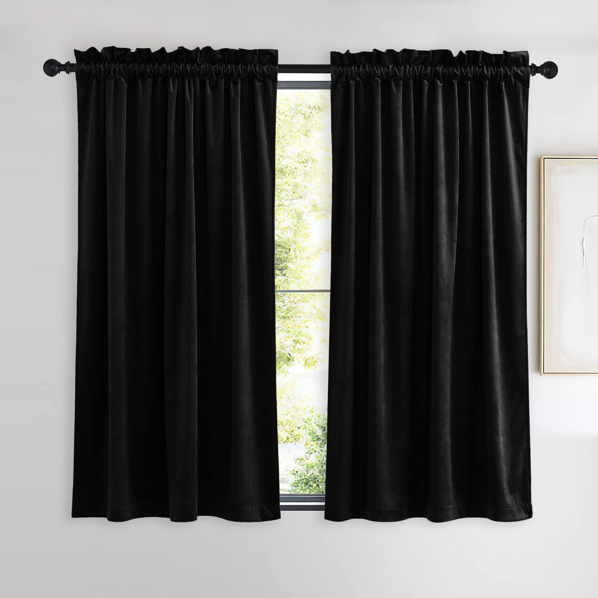 NICETOWN Black Out Velvet Curtains 63 inches Long for Kitchen