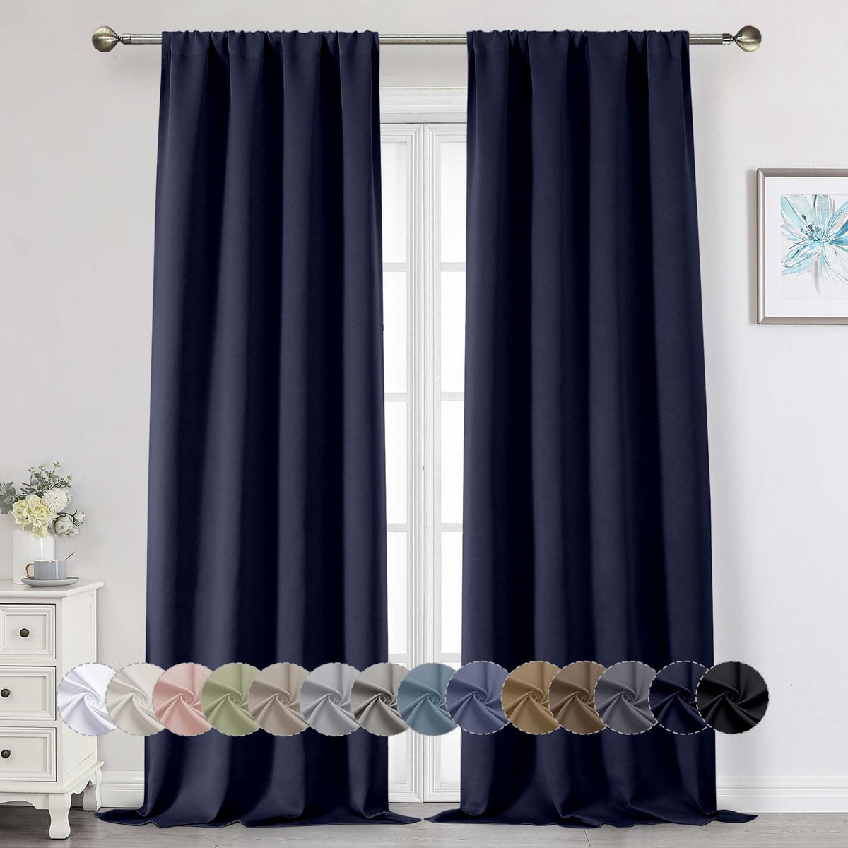 Black Cafe Blackout Curtains 36 Inch Length 2 Panels Set, Soft Solid Thermal Insulated Room Darkening Small Window Curtains for Kitchen Bathroom Basement, Black, Each, 40" Wx36 L