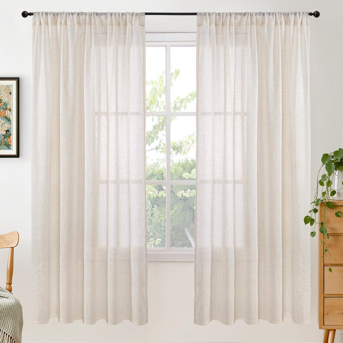 BGment Linen Kitchen Window Curtains Over Sink, 36 Inch Length Cafe Drapes