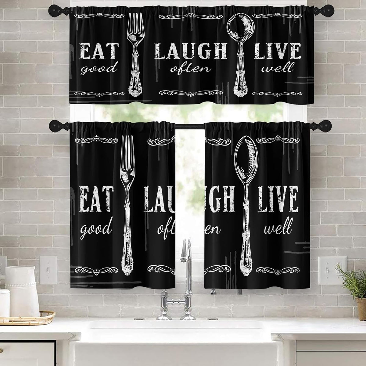 Kitchen Curtains Sets for Windows, 52x36 Inch, Farmhouse 3 Pack,
