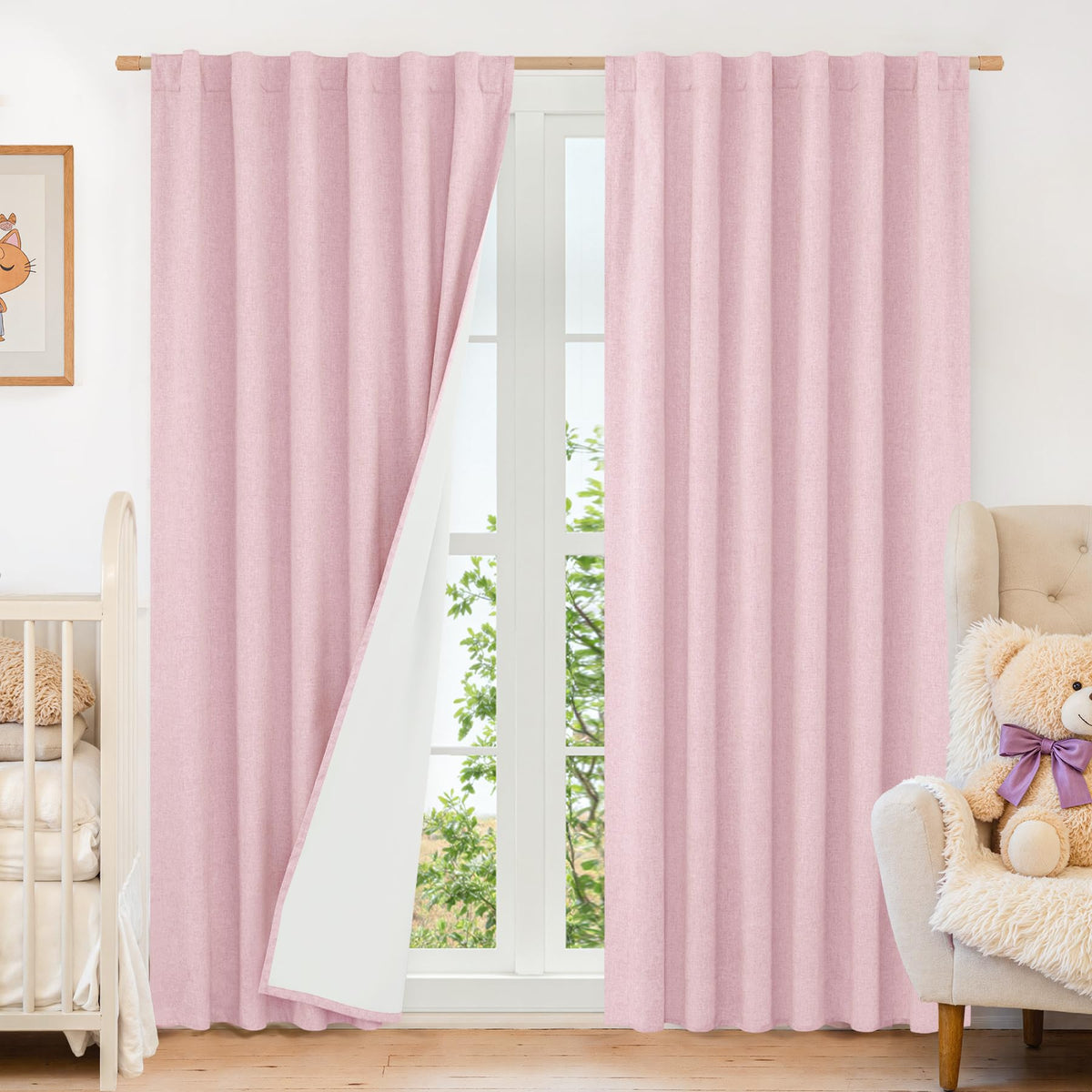 LAMIT Full Blackout Linen Kitchen Window Curtains 36 Inches Long, Ivory