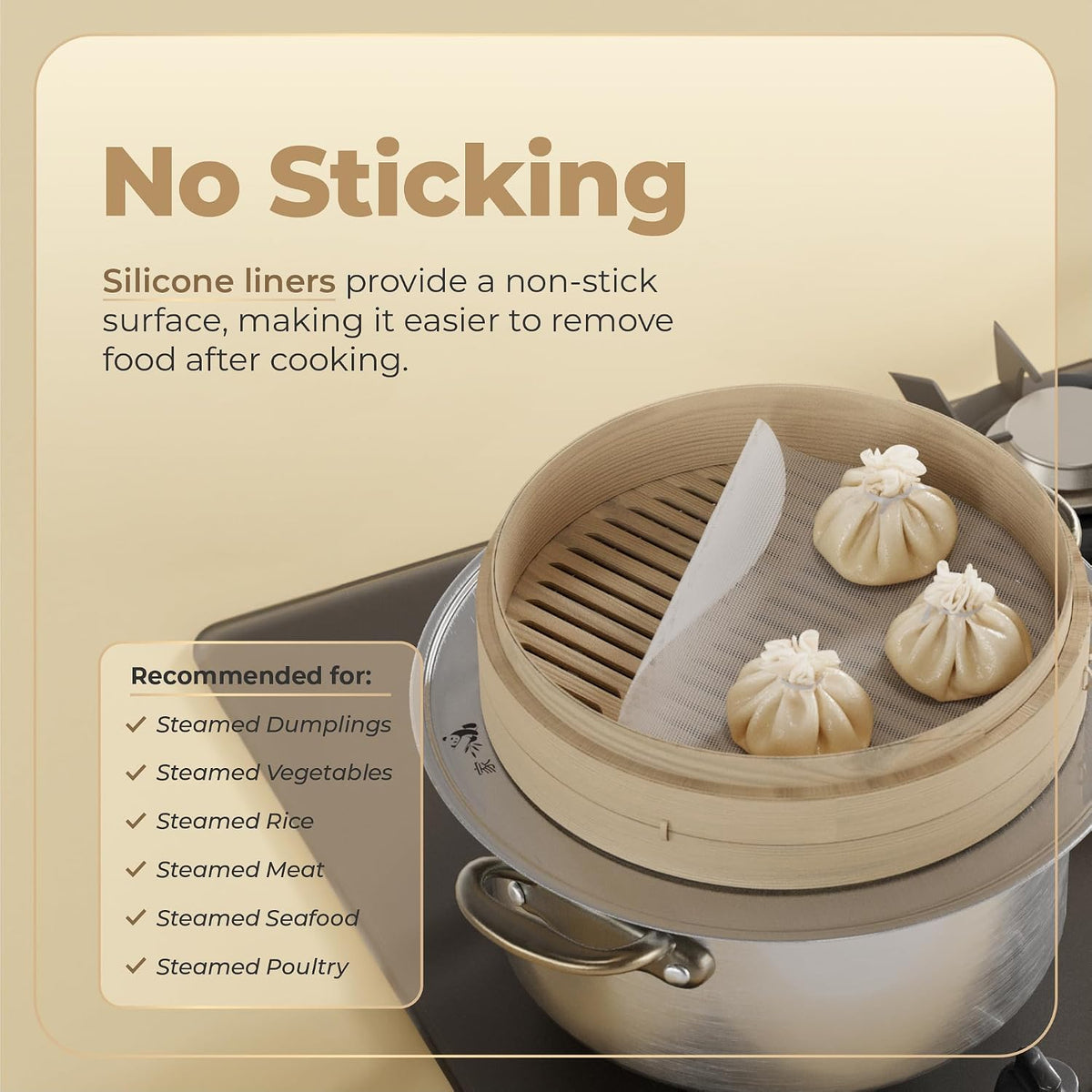 Prime Home Direct Bamboo Steamer Silicone Liners 12-Inch | 6 Count | BPA Free | Reusable & Non Stick for Air Fryer, Dumpling Food Steam Pot & Dim Sum Steaming | Round Mesh Parchment Baking Sheet Paper