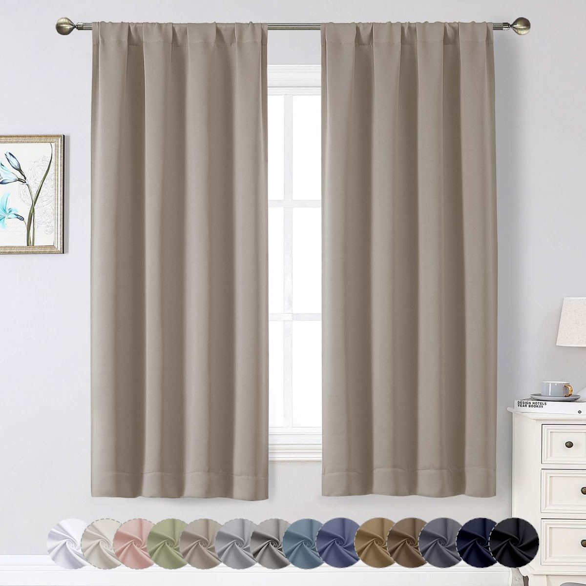 Black Cafe Blackout Curtains 36 Inch Length 2 Panels Set, Soft Solid Thermal Insulated Room Darkening Small Window Curtains for Kitchen Bathroom Basement, Black, Each, 40" Wx36 L