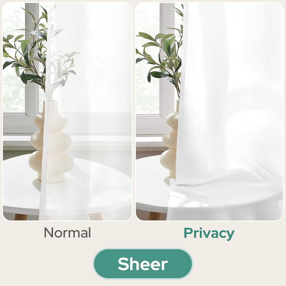 HOMEIDEAS Non-See-Through White Sheer Kitchen Curtains, 30 X 36 Inches Long